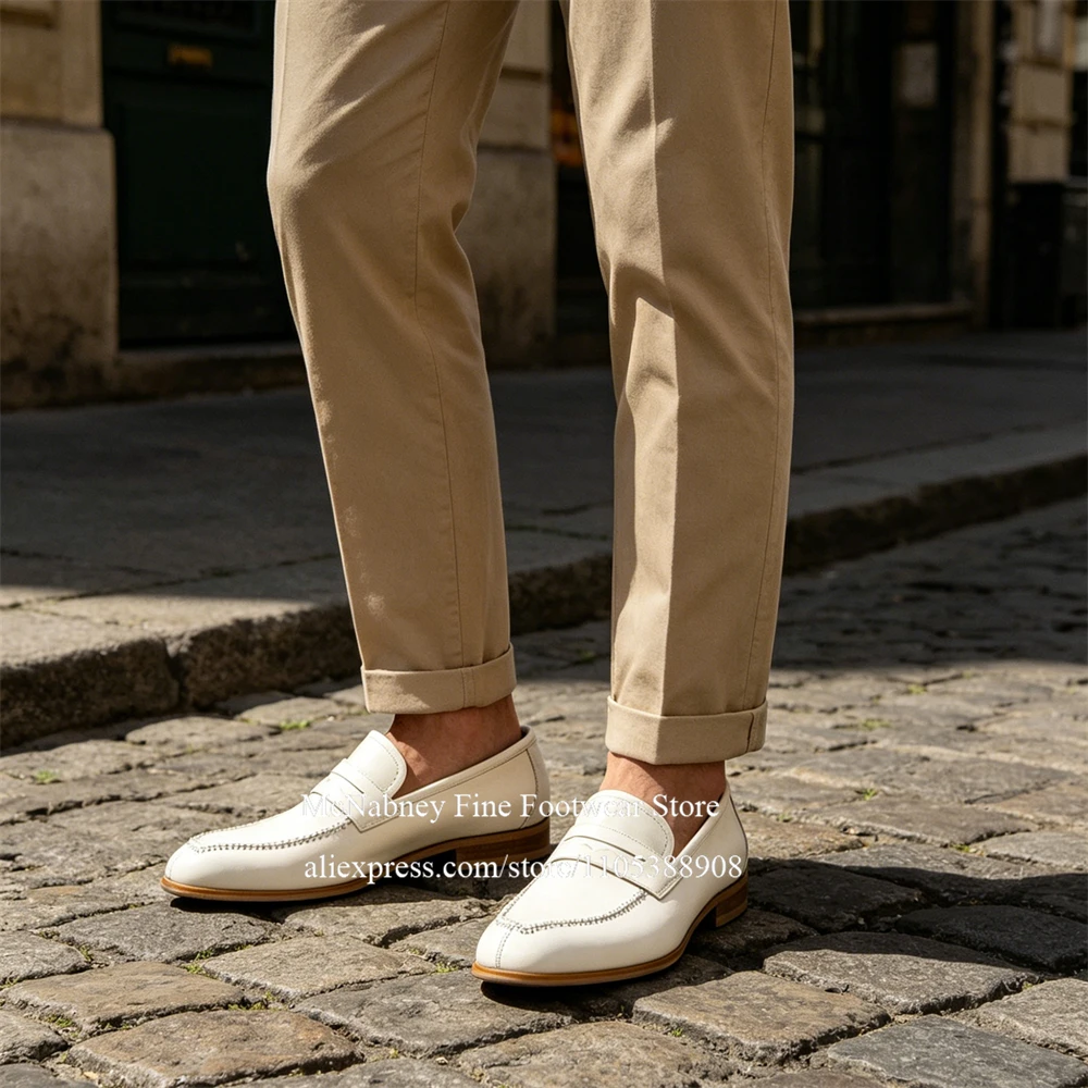 White Genuine Leather Penny Loafers Handmade Slip on Pointed Toe Men Formal Dress Shoes Wedding Party Business Casual Plus Size
White Genuine Leather Penny Loafers Handmade Slip on Pointed Toe Men Formal Dress Shoes Wedding Party Business Casual Plus Size