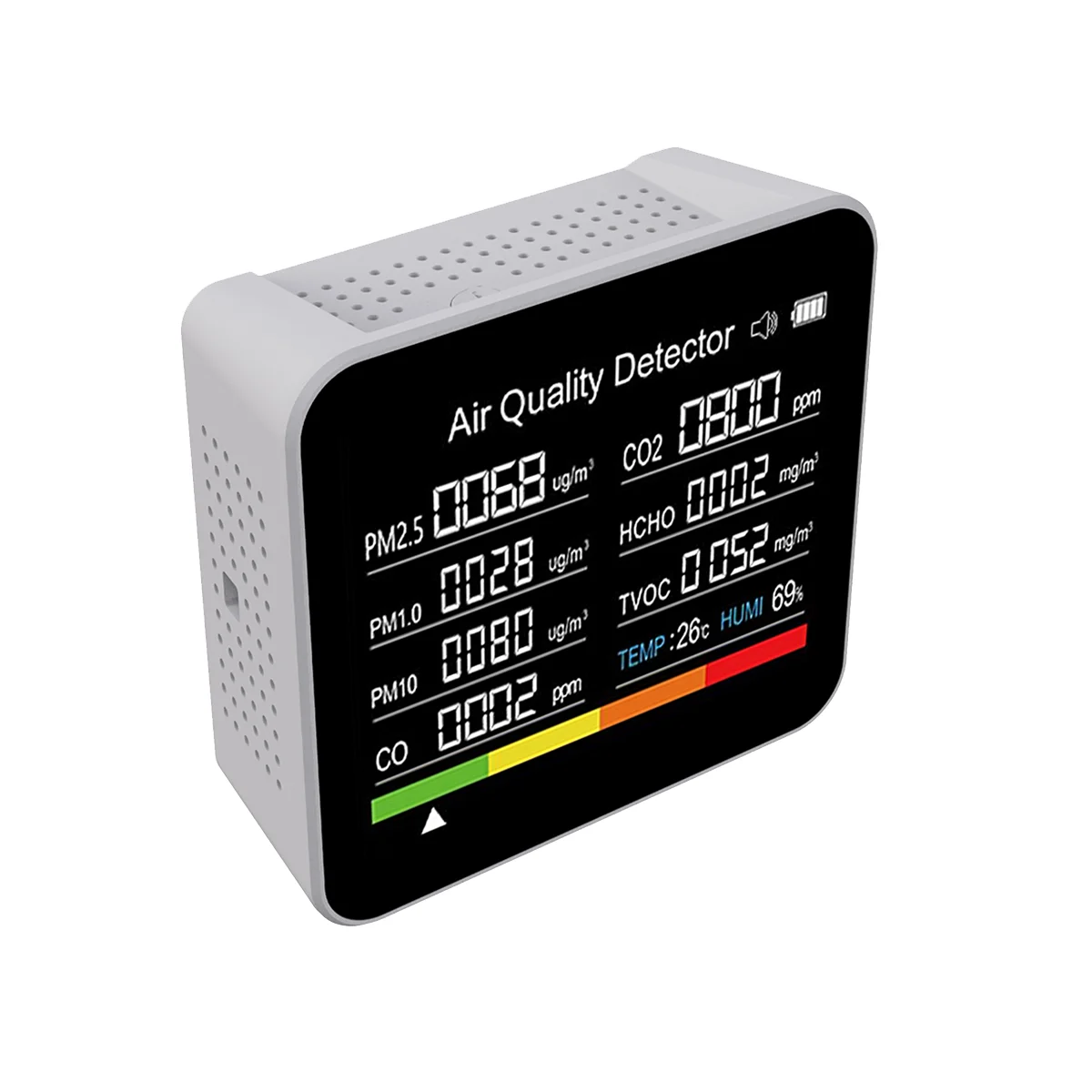 9 In1 Air Quality Monitor Meter Carbon Dioxide Detector TVOC HCHO PM2.5 PM1.0 PM10 Temperature Humidity Detection
9 In1 Air Quality Monitor Meter Carbon Dioxide Detector TVOC HCHO PM2.5 PM1.0 PM10 Temperature Humidity Detection