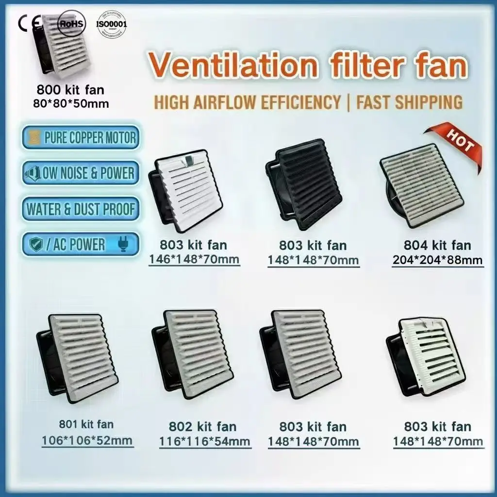 For #801 #802 #803 #804 Enclosure Cabinet Ventilator Filter Kits AC EC 220V DC 12V 24V Cooling Fan Dustproof Waterproof IP44
For #801 #802 #803 #804 Enclosure Cabinet Ventilator Filter Kits AC EC 220V DC 12V 24V Cooling Fan Dustproof Waterproof IP44