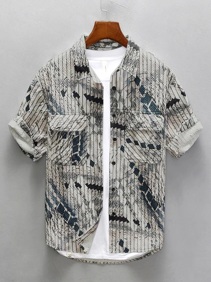 Summer 2025 Men's Casual Shirt Vintage Hong Kong Style Printed Short Sleeve Loose Fit Pocket Design Daily Wear Polyester Fiber
Summer 2025 Men's Casual Shirt Vintage Hong Kong Style Printed Short Sleeve Loose Fit Pocket Design Daily Wear Polyester Fiber