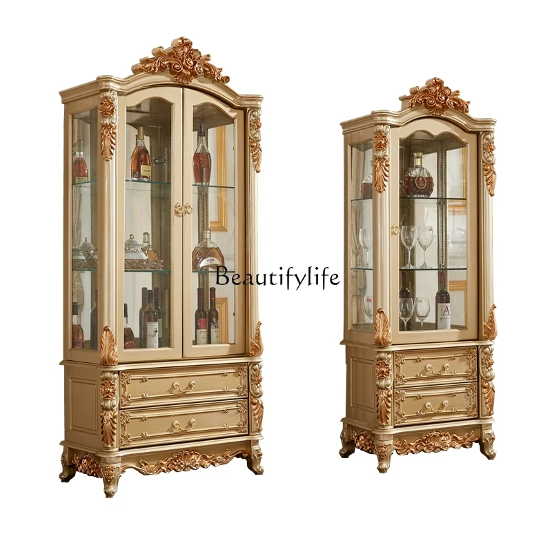 European solid wood double-door wine cabinet champagne high-end living room simple European carved single-door glass cabinet
European solid wood double-door wine cabinet champagne high-end living room simple European carved single-door glass cabinet