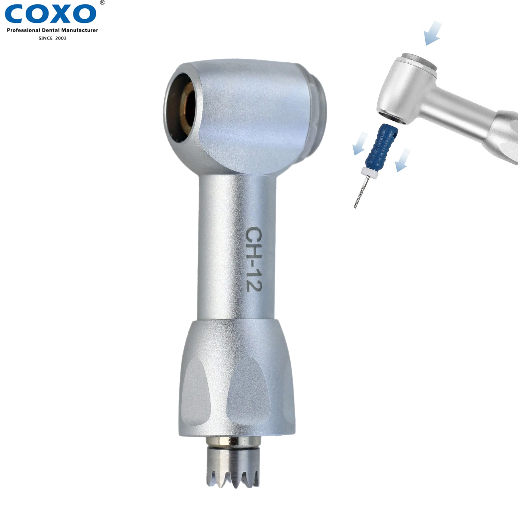 Стоматологическая угловая насадка COXO для низкоскоростного наконечника с кнопочным креплением, для эндодонтических ручных файлов и боров, стоматологические аксессуары CH-12
Стоматологическая угловая насадка COXO для низкоскоростного наконечника с кнопочным креплением, для эндодонтических ручных файлов и боров, стоматологические аксессуары CH-12