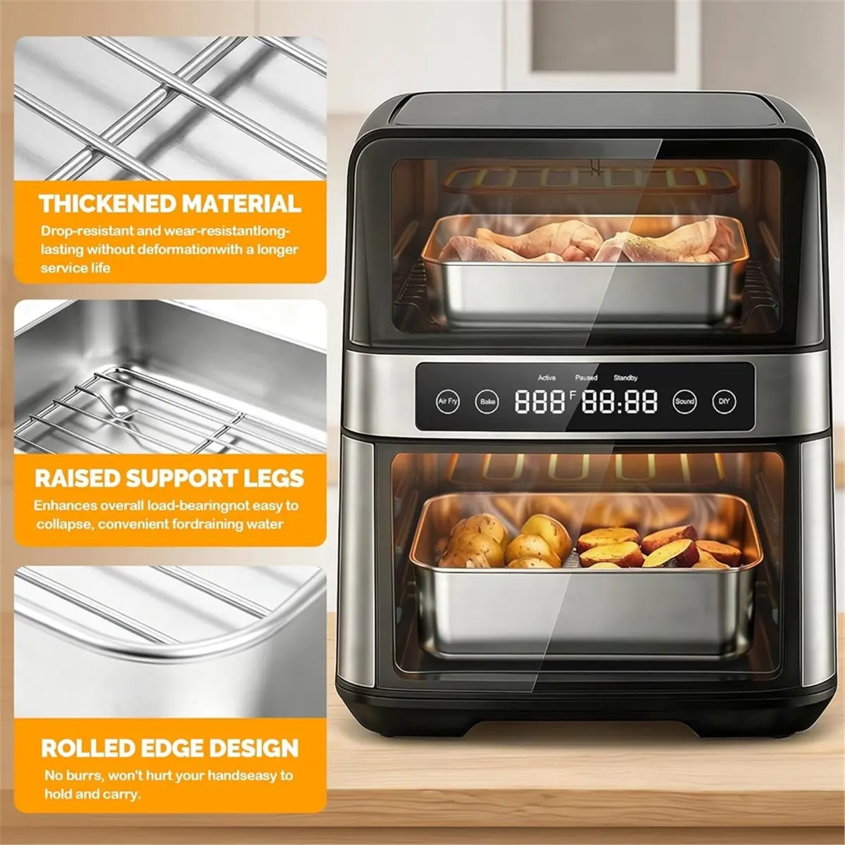 9 Piece Stainless Steel Air Fryer Accessories Set, Fits Rectangle Dual Basket Air Fryers
9 Piece Stainless Steel Air Fryer Accessories Set, Fits Rectangle Dual Basket Air Fryers