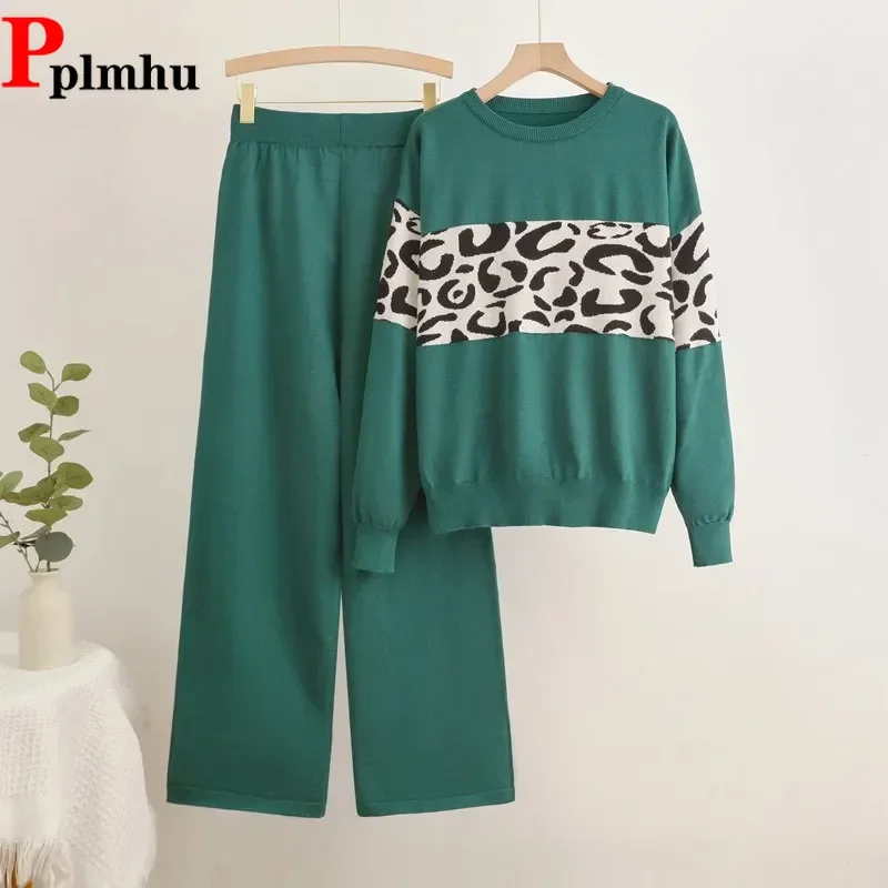 Women Leopard Print Knitwears Pullover Sweater Tops Conjuntos High Waist Sweatpants Tracksuit Korean Design Knitted 2 Piece Sets
Women Leopard Print Knitwears Pullover Sweater Tops Conjuntos High Waist Sweatpants Tracksuit Korean Design Knitted 2 Piece Sets