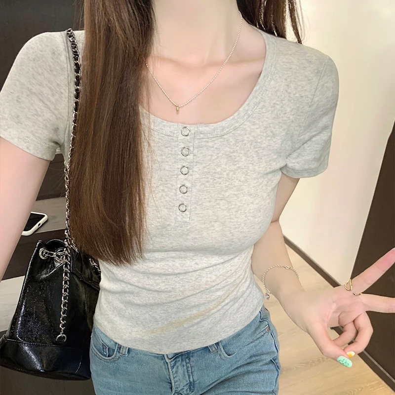 Short Sleeve T-shirt Women Slim Summer Cotton Short Sleeve T-shirt Tight Slim Short Small Tops Soft
Short Sleeve T-shirt Women Slim Summer Cotton Short Sleeve T-shirt Tight Slim Short Small Tops Soft