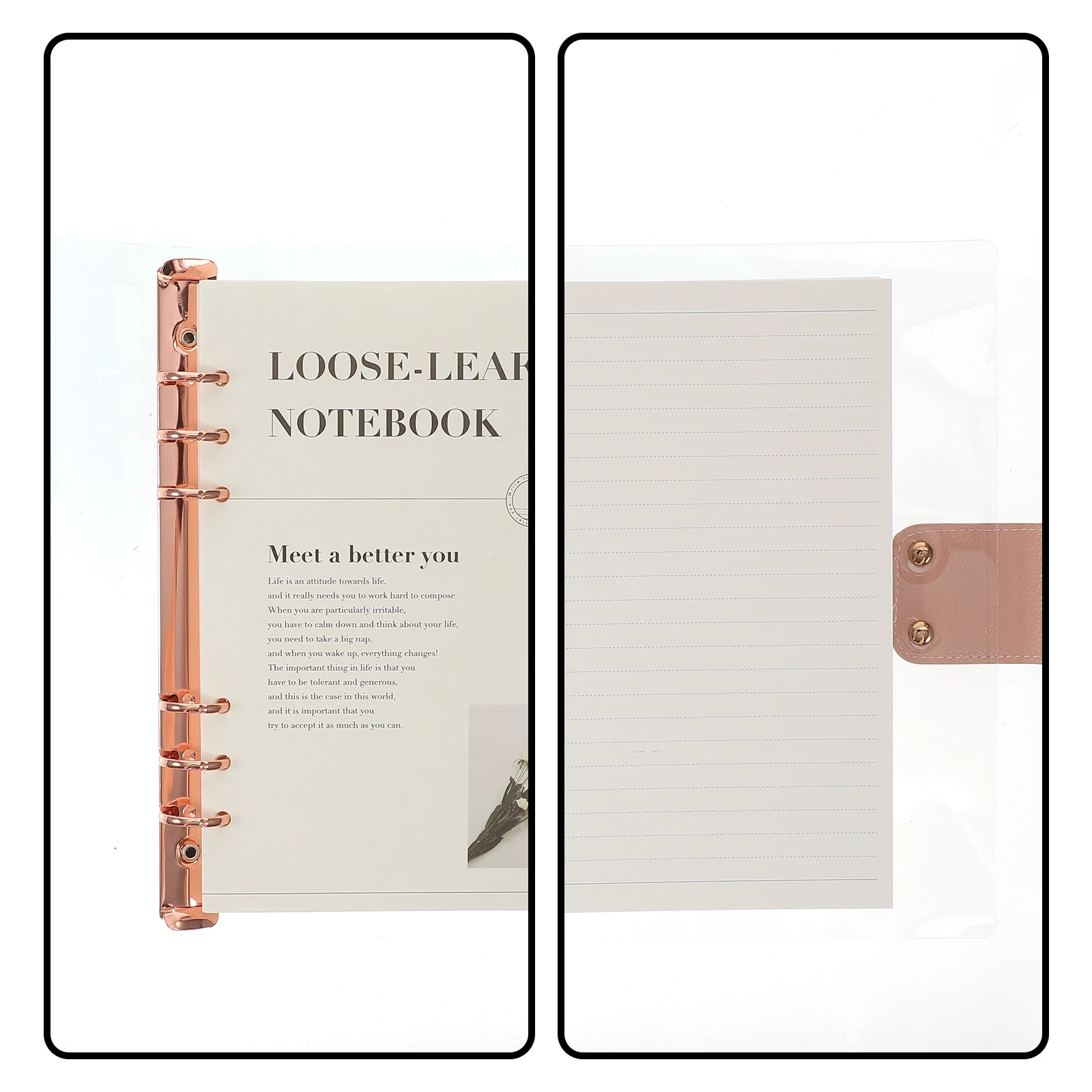 PVC Loose-leaf Notebook Refill A5 Rose Gold Removable Pages College Ruled Planner Notepad for Students Travelers Office Workers
PVC Loose-leaf Notebook Refill A5 Rose Gold Removable Pages College Ruled Planner Notepad for Students Travelers Office Workers