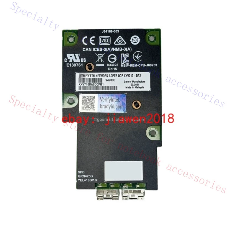 R+ For Intel XXV710DA2OCP1 Dual Port 25GB SFP28 NIC XXV710-DA2 OCP + PCI-E Adapter card
R+ For Intel XXV710DA2OCP1 Dual Port 25GB SFP28 NIC XXV710-DA2 OCP + PCI-E Adapter card