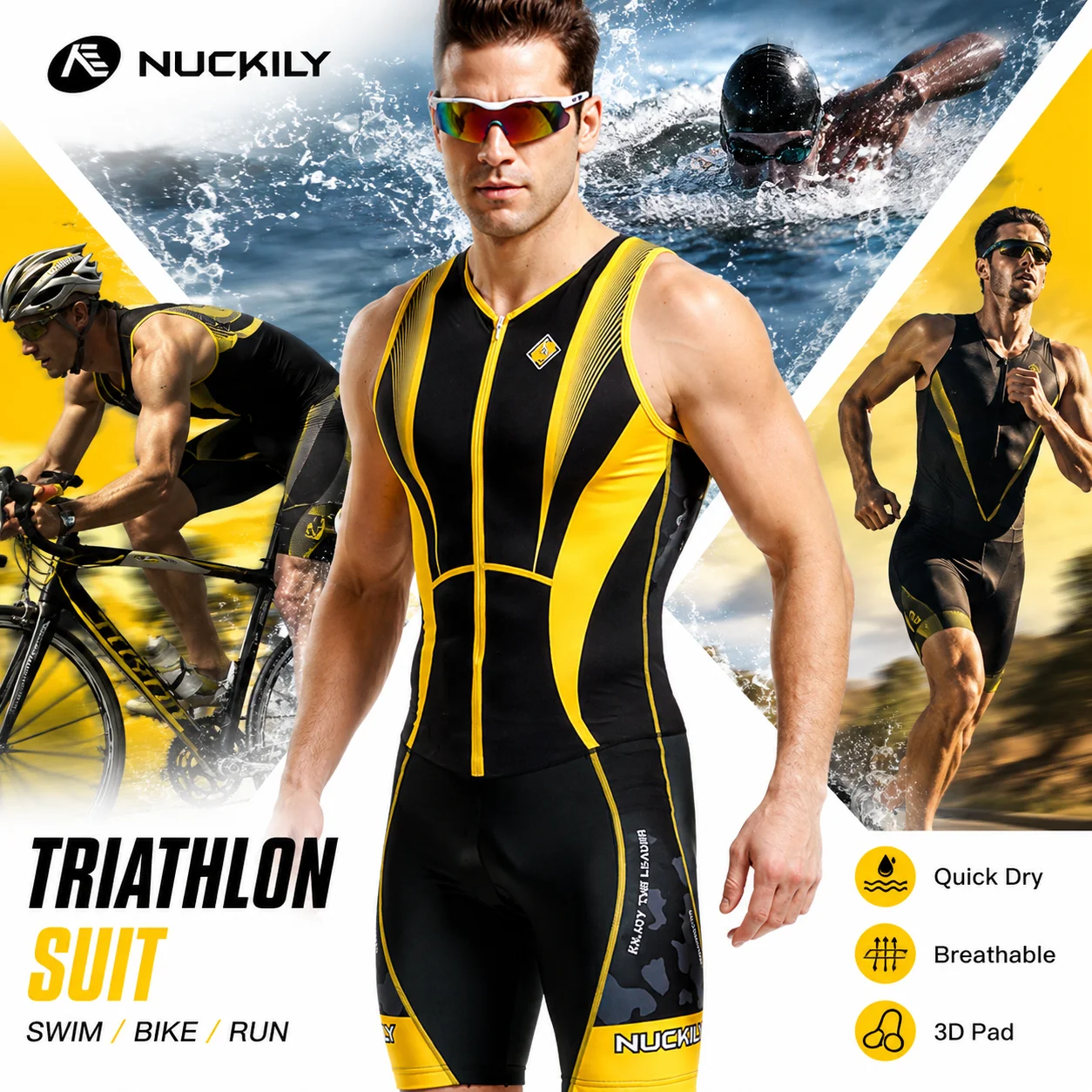NUCKILY Men Sleeveless Triathlon Suit is designed for athletes who need comfort, support and freedom of movement in every stage
NUCKILY Men Sleeveless Triathlon Suit is designed for athletes who need comfort, support and freedom of movement in every stage