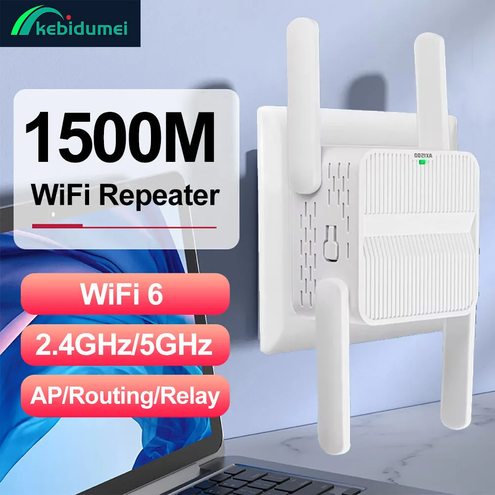 Kebidumei AX1500 WiFi 6 Repeater Amplifier Dual Band 2.4GHz 5GHz Signal Booster Wireless Network Extender Router for Home Office