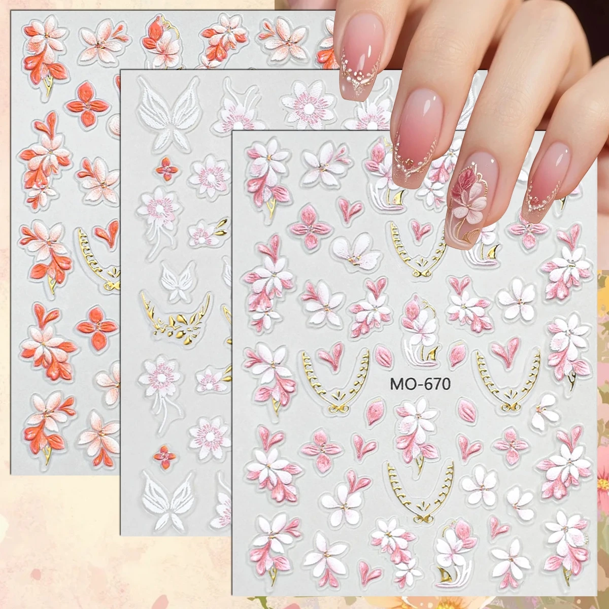 3 to 12 Sheets 5D Pink White Flower Nail Stickers Floral Heart Self Adhesive Decals for Spring DIY Manicure
3 to 12 Sheets 5D Pink White Flower Nail Stickers Floral Heart Self Adhesive Decals for Spring DIY Manicure