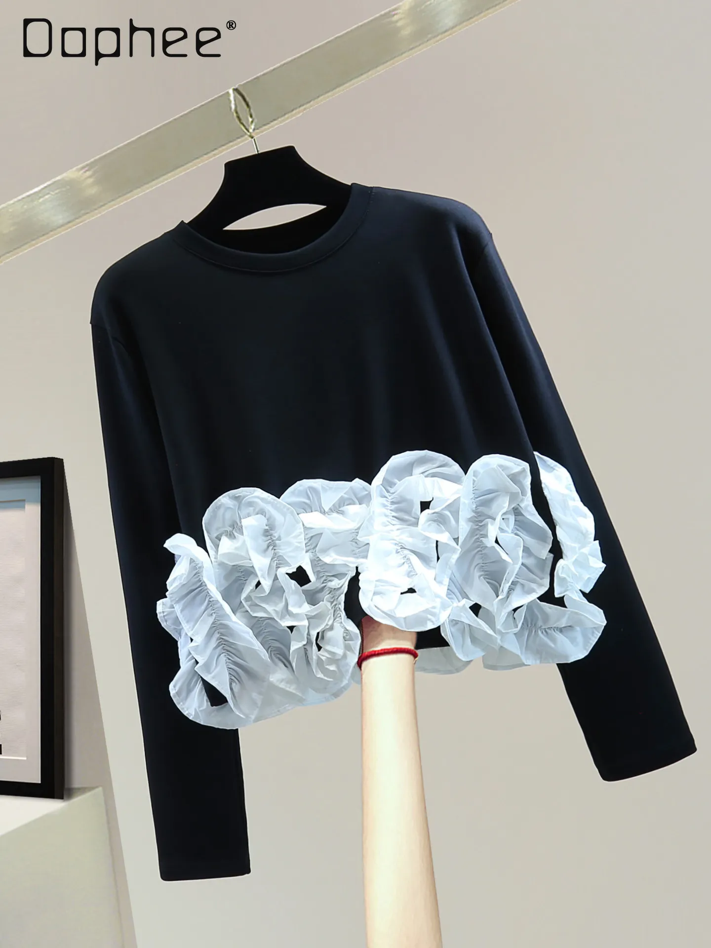 Женская футболка с длинным рукавом и круглым вырезом, с рюшами, из плотного трикотажа, весна 2026, корейский шик, укороченная, в стиле пэчворк, эластичная, свободного кроя, повседневная
Женская футболка с длинным рукавом и круглым вырезом, с рюшами, из плотного трикотажа, весна 2026, корейский шик, укороченная, в стиле пэчворк, эластичная, свободного кроя, повседневная