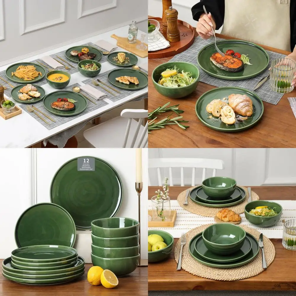 12-Piece Dinnerware Set: 4 Dinner Plates, 4 Salad Plates, 4 Cereal Bowls - Scratch-Resistant, Microwave & Dishwasher Safe - Gree
12-Piece Dinnerware Set: 4 Dinner Plates, 4 Salad Plates, 4 Cereal Bowls - Scratch-Resistant, Microwave & Dishwasher Safe - Gree
