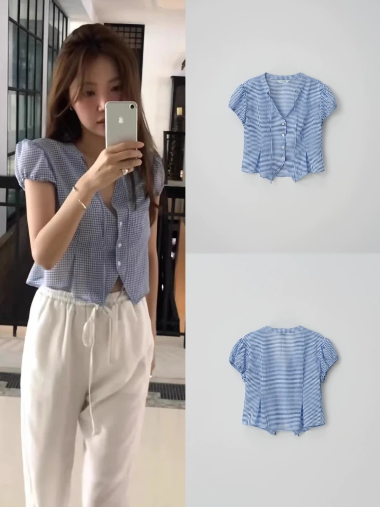 Sweet Sle ort Sve irt Women's ort V-ne Bubble Sve Cheered Slimming Top Dongda Gate id Summer Faion
Sweet Sle ort Sve irt Women's ort V-ne Bubble Sve Cheered Slimming Top Dongda Gate id Summer Faion