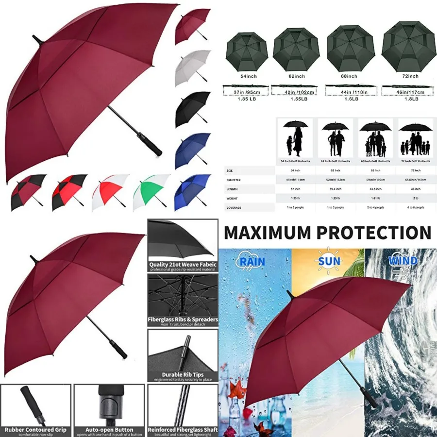 Extra Large Golf Umbrella, /// Automatic Open, Oversize Double Canopy Vented Wdproof Waterproof Sports Umbrellas for Ra
Extra Large Golf Umbrella, /// Automatic Open, Oversize Double Canopy Vented Wdproof Waterproof Sports Umbrellas for Ra