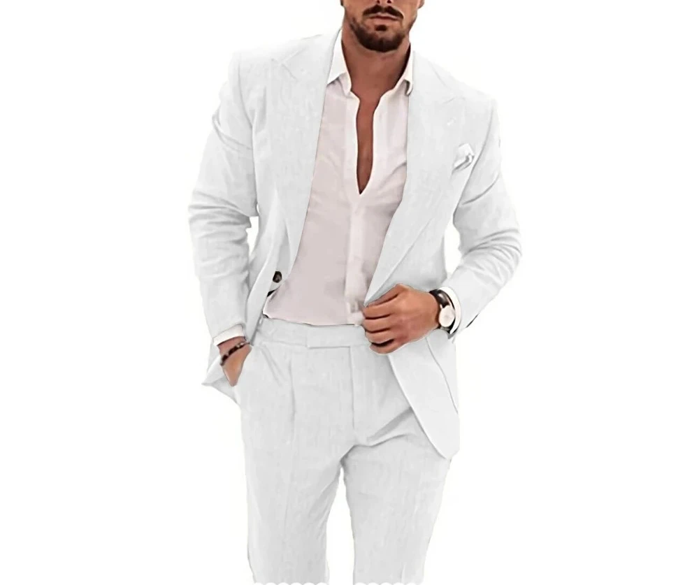 Casual Men's Flax Suits 2 Pieces Linen Suit Stylish Tuxedo Suits for Men Wedding Dresses Summer Beach Suits for Men Customized
Casual Men's Flax Suits 2 Pieces Linen Suit Stylish Tuxedo Suits for Men Wedding Dresses Summer Beach Suits for Men Customized