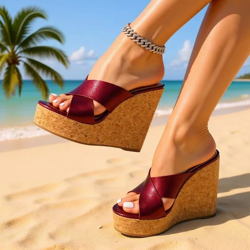 Aneikeh 2026 Summer Wine Red Cross Belt Wedges Heel Thick Bottom Wood Pattern Fashion Waterproof Platform Beach Slippers Shoes
Aneikeh 2026 Summer Wine Red Cross Belt Wedges Heel Thick Bottom Wood Pattern Fashion Waterproof Platform Beach Slippers Shoes
