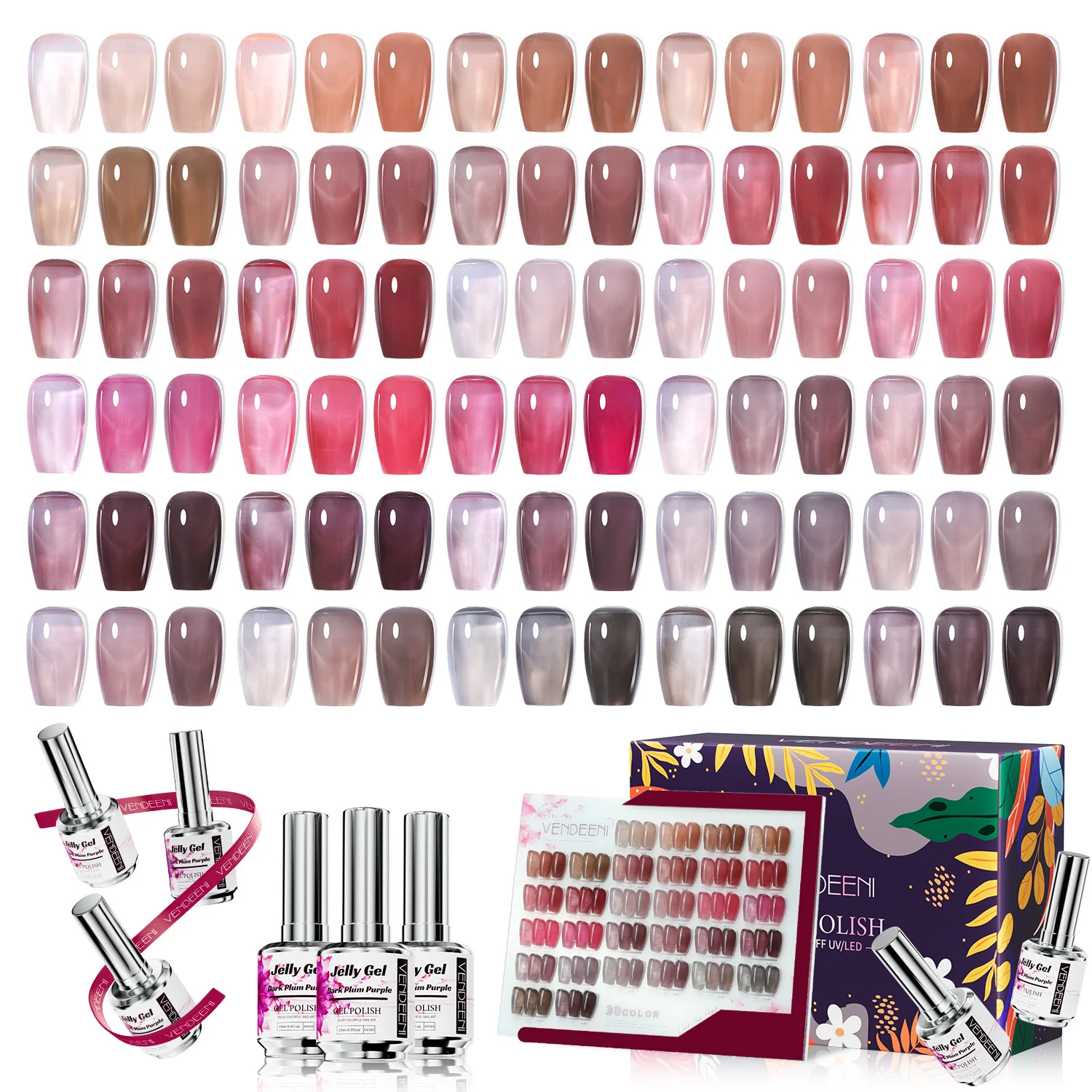 Vendeeni 30 Colors Fall winter Jelly Gel Polish Set Box 15ml TPO HEMA FREE Dark Plum Purple Jelly Gel Nail Polish
Vendeeni 30 Colors Fall winter Jelly Gel Polish Set Box 15ml TPO HEMA FREE Dark Plum Purple Jelly Gel Nail Polish