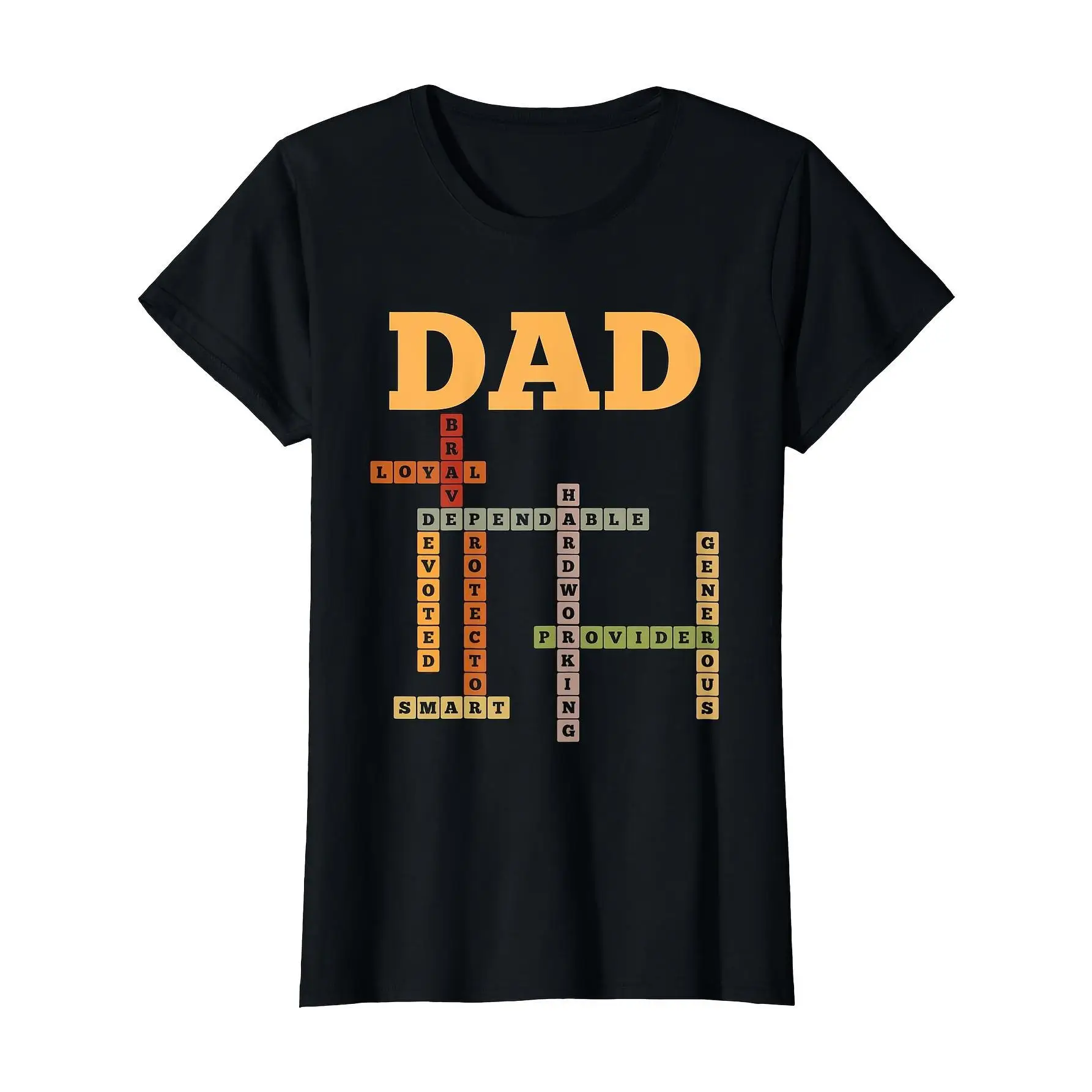 Women's Father's Day Crossword Puzzle T-Shirt - Casual Short Sleeve, Black with "DAD" Print & Love Word Design, Polyester Blend
Women's Father's Day Crossword Puzzle T-Shirt - Casual Short Sleeve, Black with "DAD" Print & Love Word Design, Polyester Blend