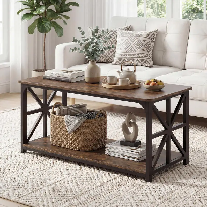 Coffee Table 2-Tier Center Table with Storage Shelf-Rustic Brown
Coffee Table 2-Tier Center Table with Storage Shelf-Rustic Brown