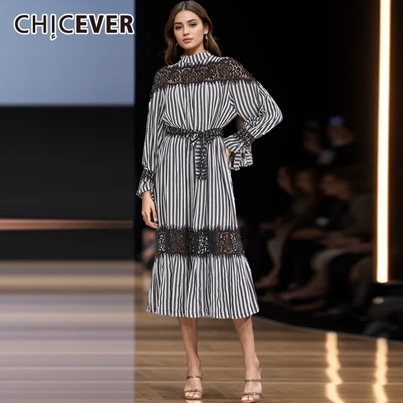 CHICEVER Striped Spliced Lace Up Dresses For Women Stand Collar Long Sleeve Hollow Out Patchwork Button Maxi Dress Female New
CHICEVER Striped Spliced Lace Up Dresses For Women Stand Collar Long Sleeve Hollow Out Patchwork Button Maxi Dress Female New