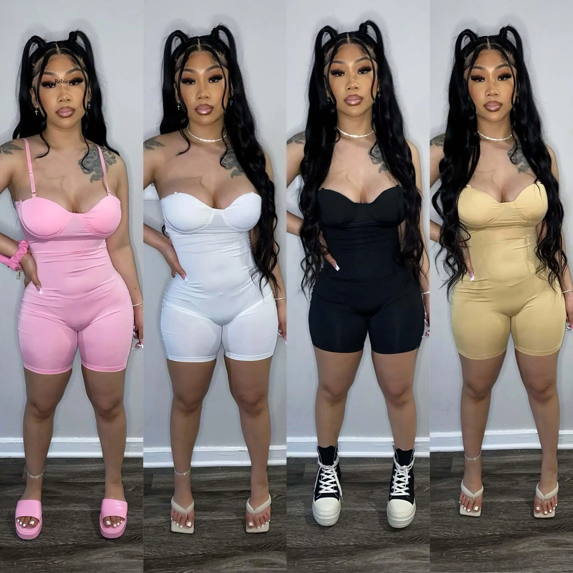 2022 Ladies Simple Solid Slim Shorts Jumpsuit Straight Drape Sling Sleeveless Romper Sexy Bow BandageOff Shoulder Beach Playsuit
2022 Ladies Simple Solid Slim Shorts Jumpsuit Straight Drape Sling Sleeveless Romper Sexy Bow BandageOff Shoulder Beach Playsuit