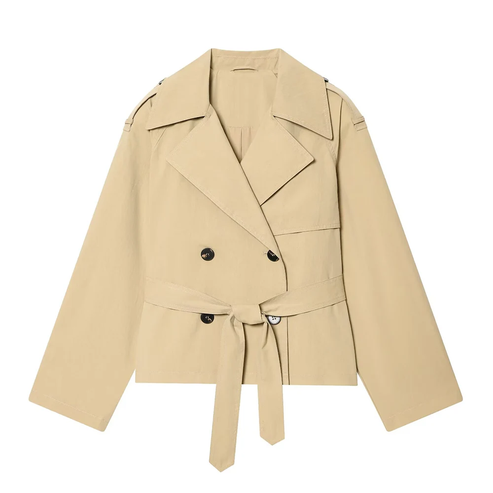 WOMAN 2026 Summer New Fashion Short trench coat with belt shoulder pad Vintage Long Sleeve Button Casual Female Outerwear Chic
WOMAN 2026 Summer New Fashion Short trench coat with belt shoulder pad Vintage Long Sleeve Button Casual Female Outerwear Chic
