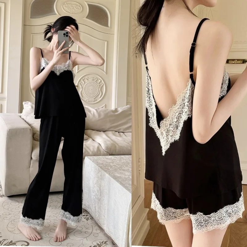 Sexy Lace Hollow Out Pajamas Set Lingerie Summer Female Strap Top&shorts Pijamas Suit Loose Silky Satin Sleepwear Home Clothes
Sexy Lace Hollow Out Pajamas Set Lingerie Summer Female Strap Top&shorts Pijamas Suit Loose Silky Satin Sleepwear Home Clothes