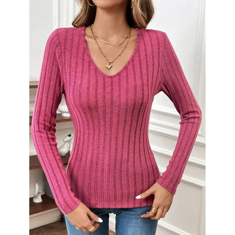 Women Clothes Elegant Fashion Sexy V Neck Long Sleeve Slim Ribbed T Shirt Autumn Winter Female Casual Solid Pullover Basic Tops
Women Clothes Elegant Fashion Sexy V Neck Long Sleeve Slim Ribbed T Shirt Autumn Winter Female Casual Solid Pullover Basic Tops