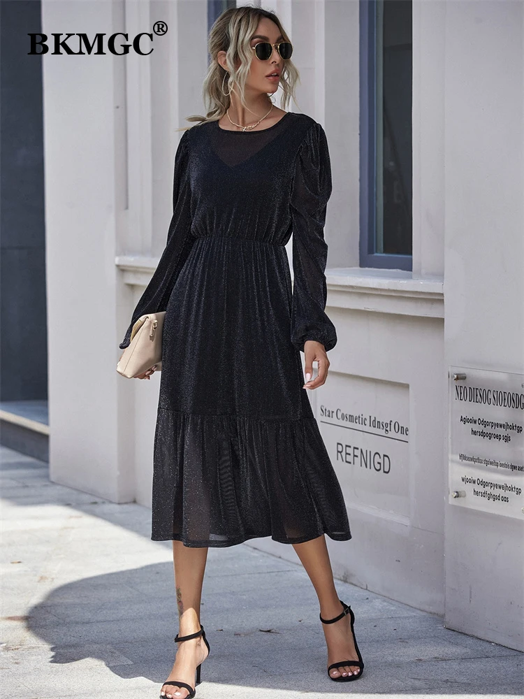 BKMGC Classic Black O Neck A-Line Midi Dress For Women Long Sleeves Vintage Retro Fashion Velvet Autumn Daily Clothing #5586
BKMGC Classic Black O Neck A-Line Midi Dress For Women Long Sleeves Vintage Retro Fashion Velvet Autumn Daily Clothing #5586