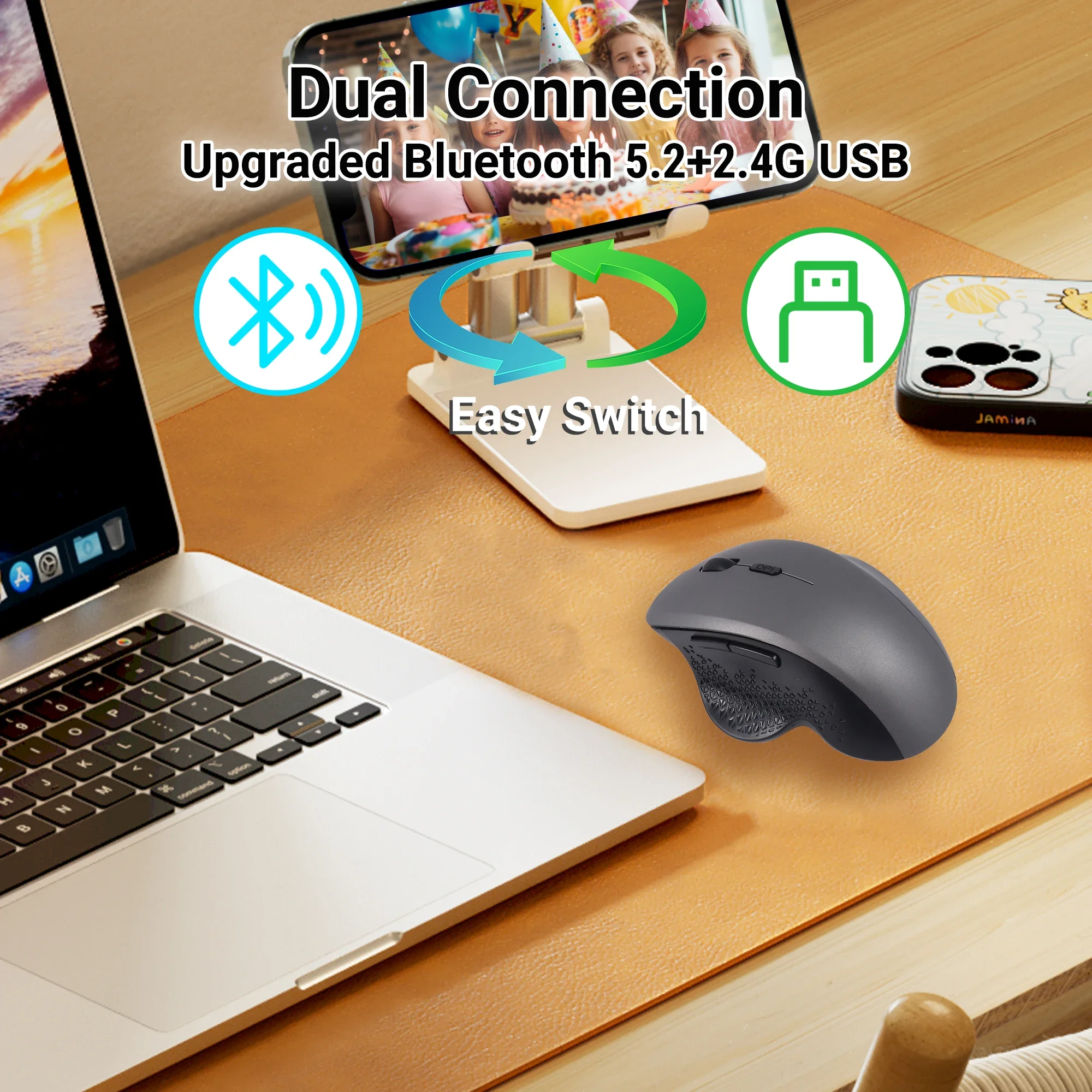 Ergonomic Silent Wireless Mouse Bluetooth5.2+2.4G Dual Mode Rechargeable 800-1200-1600 DPI Anti-slip Mice for Windows Mac iOS
Ergonomic Silent Wireless Mouse Bluetooth5.2+2.4G Dual Mode Rechargeable 800-1200-1600 DPI Anti-slip Mice for Windows Mac iOS