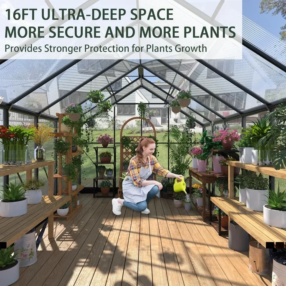 Greenhouses for Outdoors, 8x16 Ft Polycarbonate Greenhouses with 4 Adjustable Roof Vents, Walk-in Aluminum Frame Green Houses
Greenhouses for Outdoors, 8x16 Ft Polycarbonate Greenhouses with 4 Adjustable Roof Vents, Walk-in Aluminum Frame Green Houses