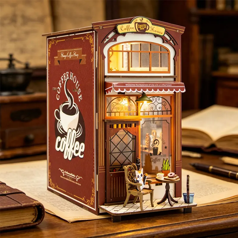 Zuuton Vintage Coffee House Book Nook DIY Wooden 3D Puzzle Miniature Cat Café Kit With LED Light Bookshelf Insert Decor Gifts
Zuuton Vintage Coffee House Book Nook DIY Wooden 3D Puzzle Miniature Cat Café Kit With LED Light Bookshelf Insert Decor Gifts