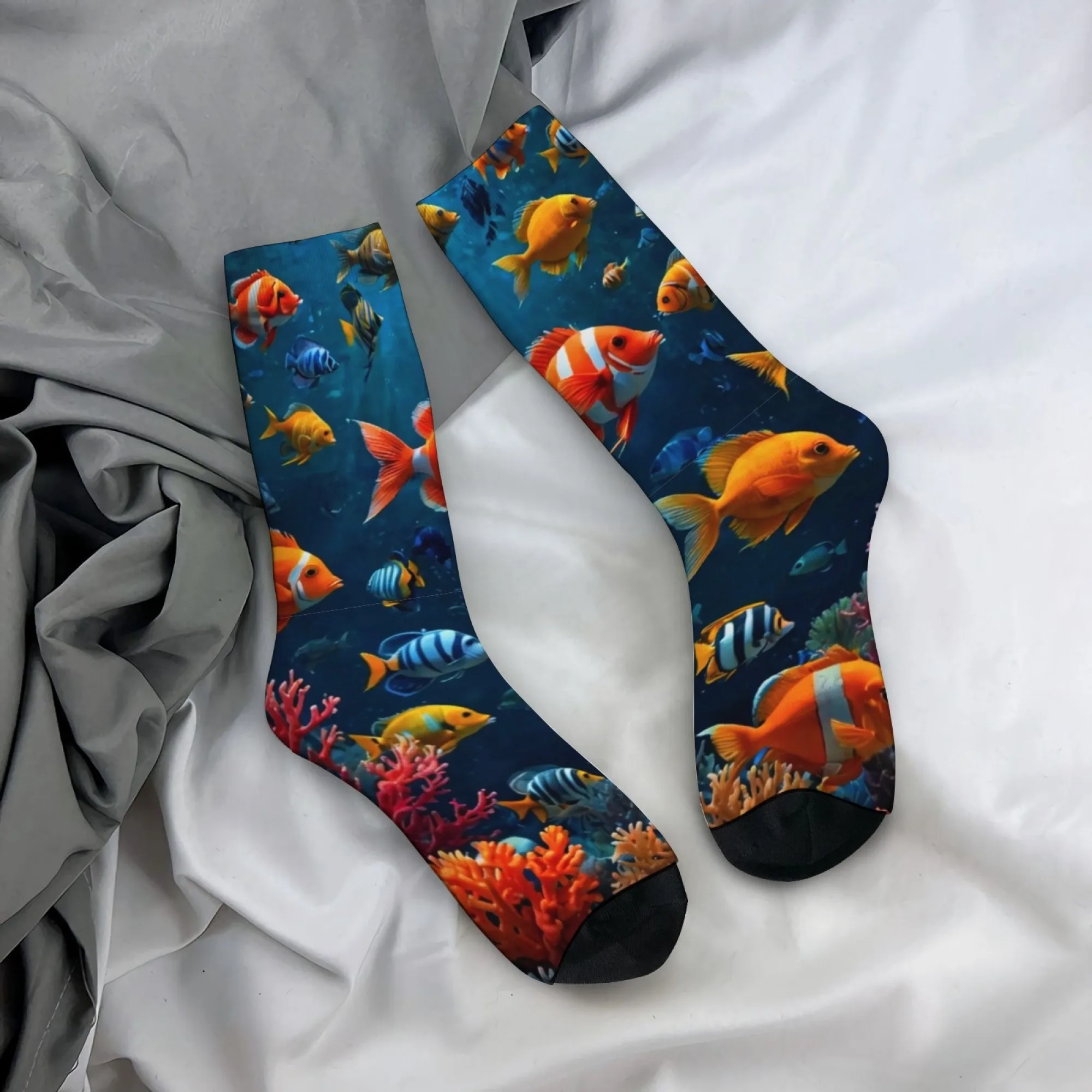 Retro deep-sea tropical fish print men's socks, novel street style ocean-themed casual socks, fun party and holiday gift.
Retro deep-sea tropical fish print men's socks, novel street style ocean-themed casual socks, fun party and holiday gift.