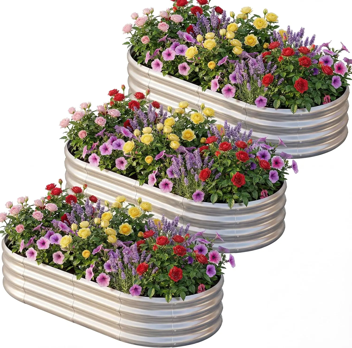 3 Pack 6x3x1ft Galvanized Raised Garden Bed, Oval Metal Planter Box for Vegetables & Flowers, Silver
3 Pack 6x3x1ft Galvanized Raised Garden Bed, Oval Metal Planter Box for Vegetables & Flowers, Silver