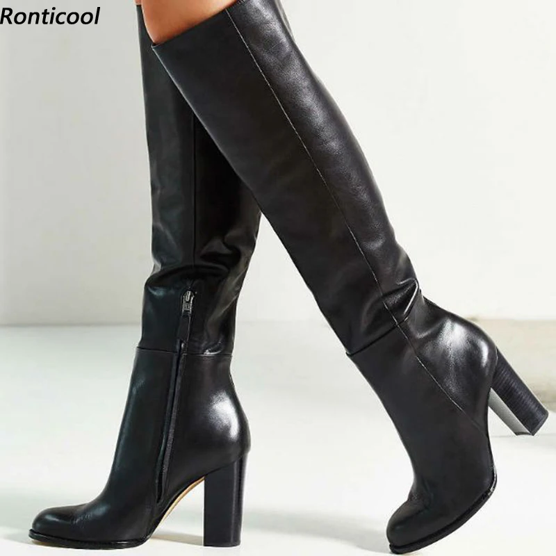 Ronticool High Quality Handmade Women Winter Knee Boots Side Zipper Chunky Heels Round Toe Black Dress Shoes Plus US Size 5-20
Ronticool High Quality Handmade Women Winter Knee Boots Side Zipper Chunky Heels Round Toe Black Dress Shoes Plus US Size 5-20