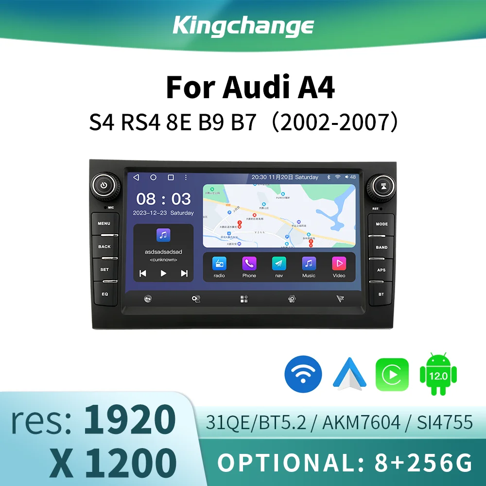 Kingchange 8" Android 12 Car Player For audi A4 (2002-2008) with WIFI Bluetooth Phonelink Support DAB GPS Navigation FM carplay
Kingchange 8" Android 12 Car Player For audi A4 (2002-2008) with WIFI Bluetooth Phonelink Support DAB GPS Navigation FM carplay