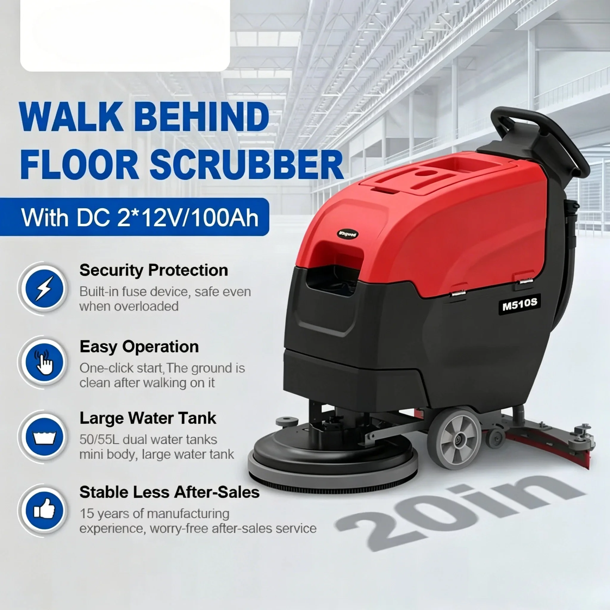 Customized Automatic Walk Behind Industrial Cleaner Wash Machine Floor Cleaning Scrubber Electric Floor Scrubber with Squeegee
Customized Automatic Walk Behind Industrial Cleaner Wash Machine Floor Cleaning Scrubber Electric Floor Scrubber with Squeegee