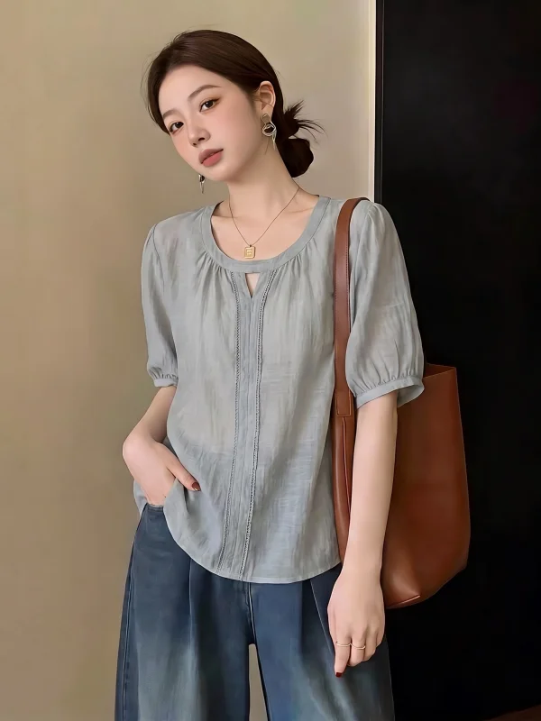 Slim Fit Cotton Linen Short Sleeve Shirt Women's Shoulder Width Regular Thickness Summer New Style plus Size Conceal Belly Top
Slim Fit Cotton Linen Short Sleeve Shirt Women's Shoulder Width Regular Thickness Summer New Style plus Size Conceal Belly Top