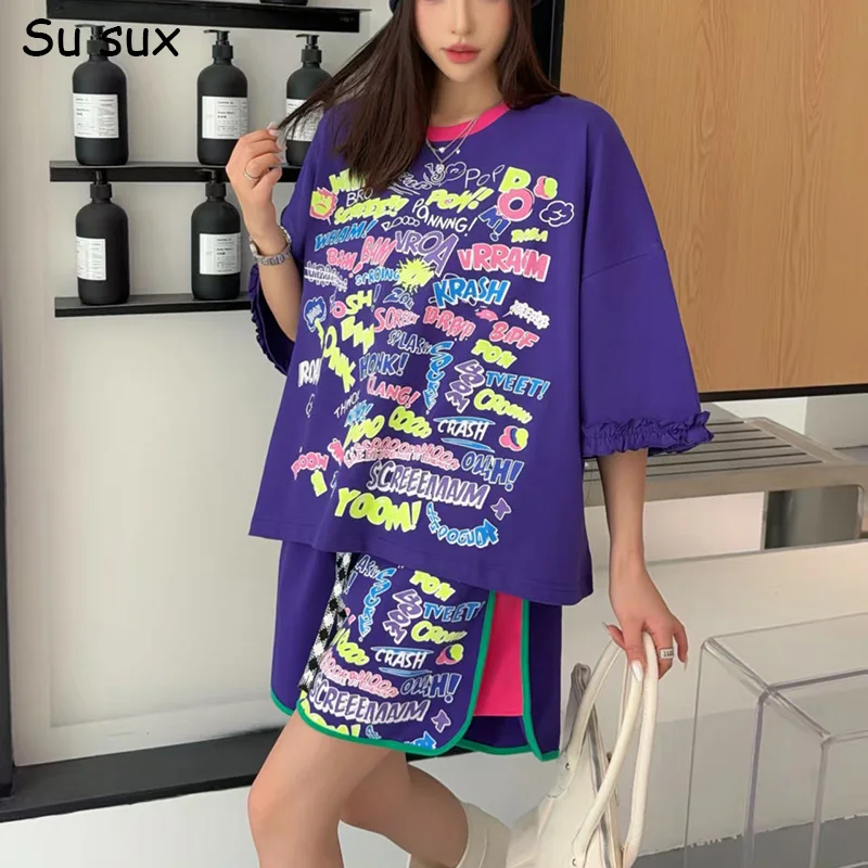 Graffiti Letter Print Half Sleeve T Shirt & Short Pant Sets 2 Piece Woman Outfits 2026 Summer Japanese Korean Fashion Oversized
Graffiti Letter Print Half Sleeve T Shirt & Short Pant Sets 2 Piece Woman Outfits 2026 Summer Japanese Korean Fashion Oversized
