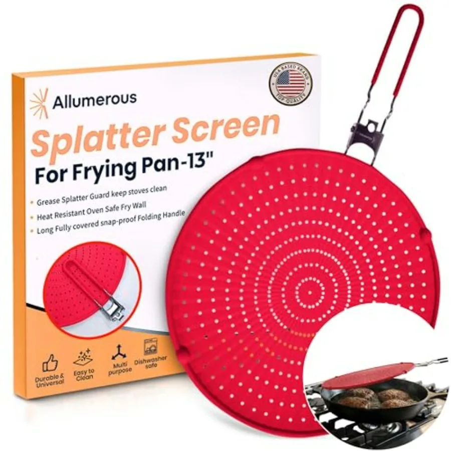 Silicone Splatter Screen for Frying Pan, 13" Grease and Oil Splatter Guard, Heat Resistant, Dishwasher Safe, Foldable Handle wi
Silicone Splatter Screen for Frying Pan, 13" Grease and Oil Splatter Guard, Heat Resistant, Dishwasher Safe, Foldable Handle wi