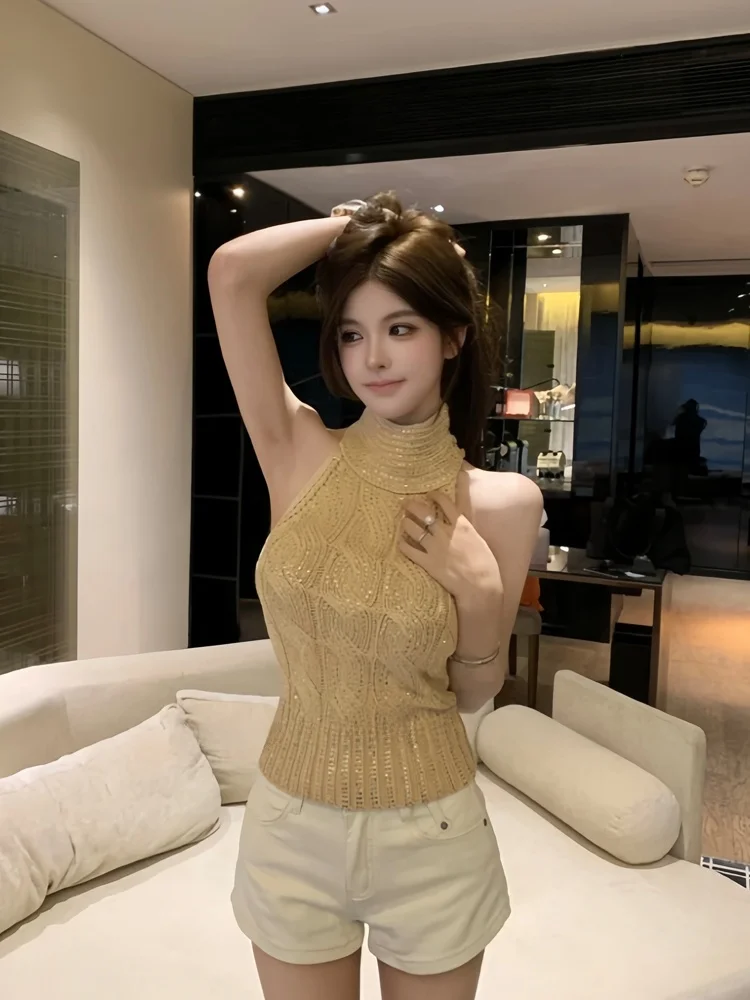 Exquisite Diamond Embellished Strapless High Collar Knitted Top Sexy Backless Vest for Elegant Women Heavy Work Embroidery
Exquisite Diamond Embellished Strapless High Collar Knitted Top Sexy Backless Vest for Elegant Women Heavy Work Embroidery