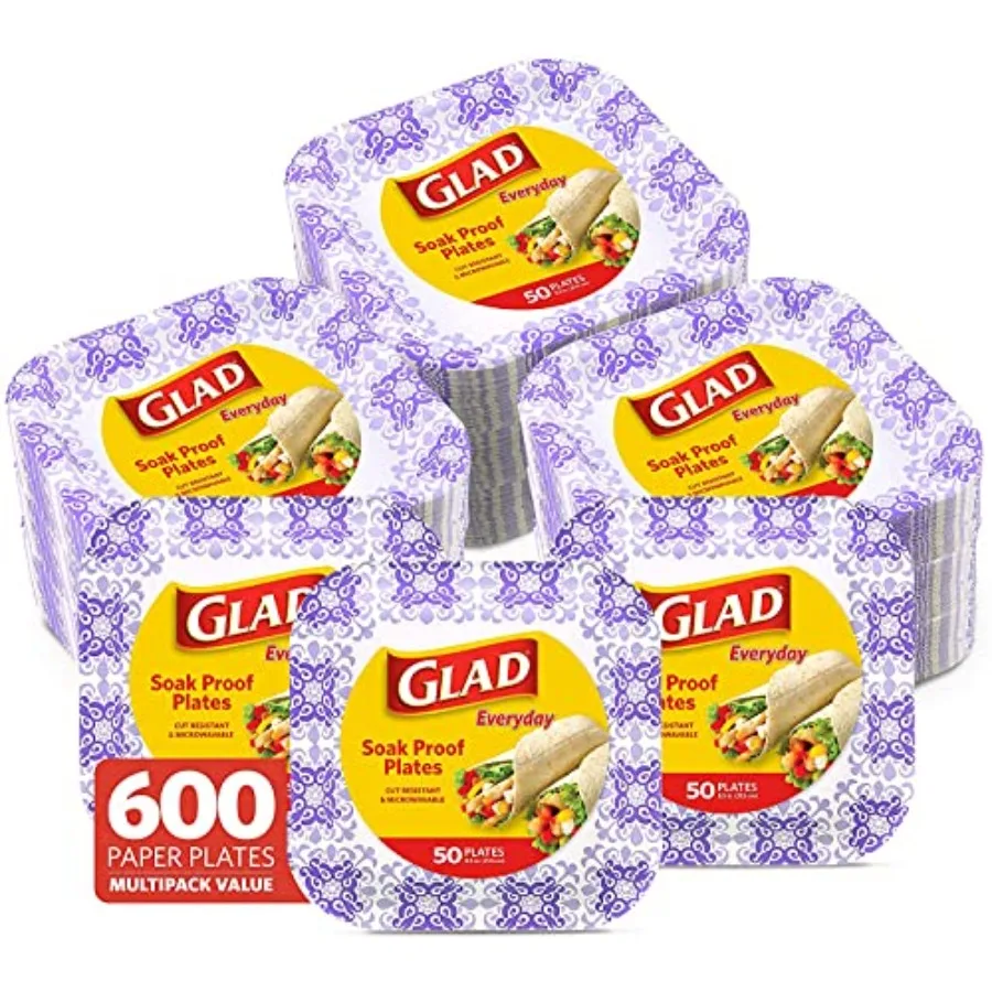 Glad Square Heavy Duty Paper Plates, Soak Proof and Cut Proof Disposable Plates for Parties and Everyday Meals, Microwaveable f
Glad Square Heavy Duty Paper Plates, Soak Proof and Cut Proof Disposable Plates for Parties and Everyday Meals, Microwaveable f