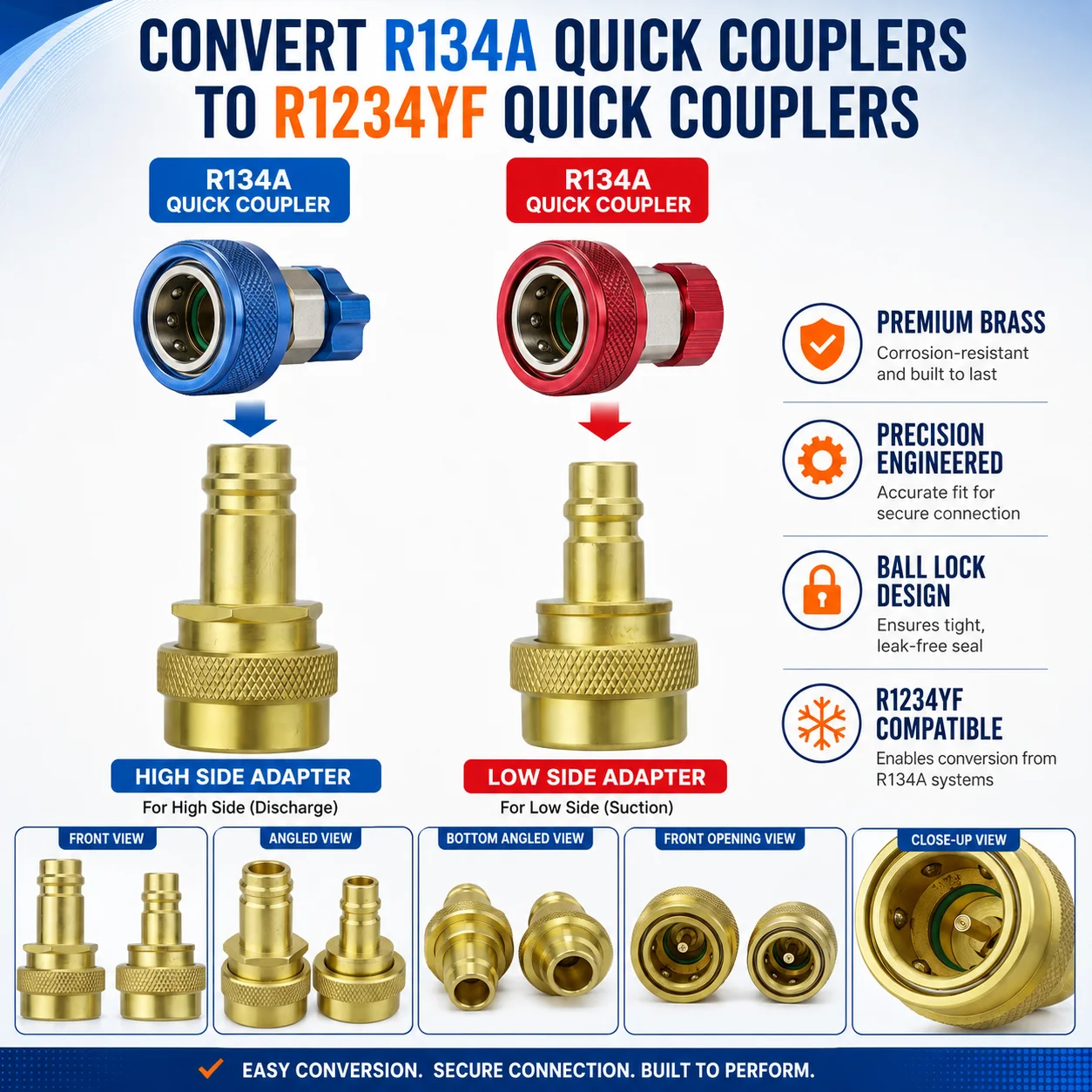 R1234yf to R134a Adapter R1234YF Quick Coupler Adapter for High and Low Side Connection, R134a to R1234yf Conversion Kit
R1234yf to R134a Adapter R1234YF Quick Coupler Adapter for High and Low Side Connection, R134a to R1234yf Conversion Kit