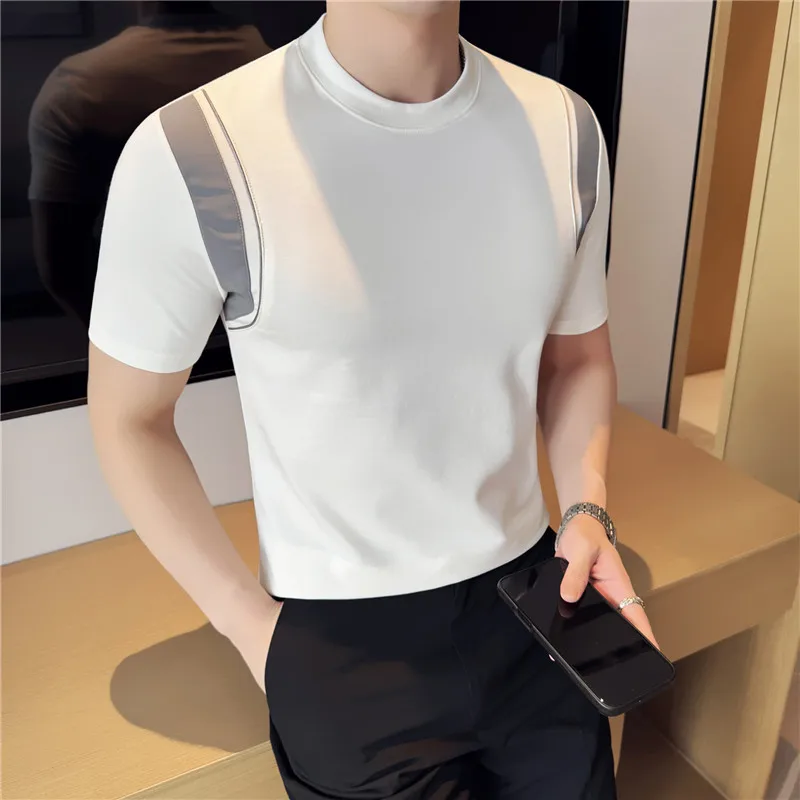 Summer Ice Silk Cool Breathable Cotton T-shirt for Men High Quality Splicing Design Short Sleeve Casual T-shirt Men Clothing
Summer Ice Silk Cool Breathable Cotton T-shirt for Men High Quality Splicing Design Short Sleeve Casual T-shirt Men Clothing