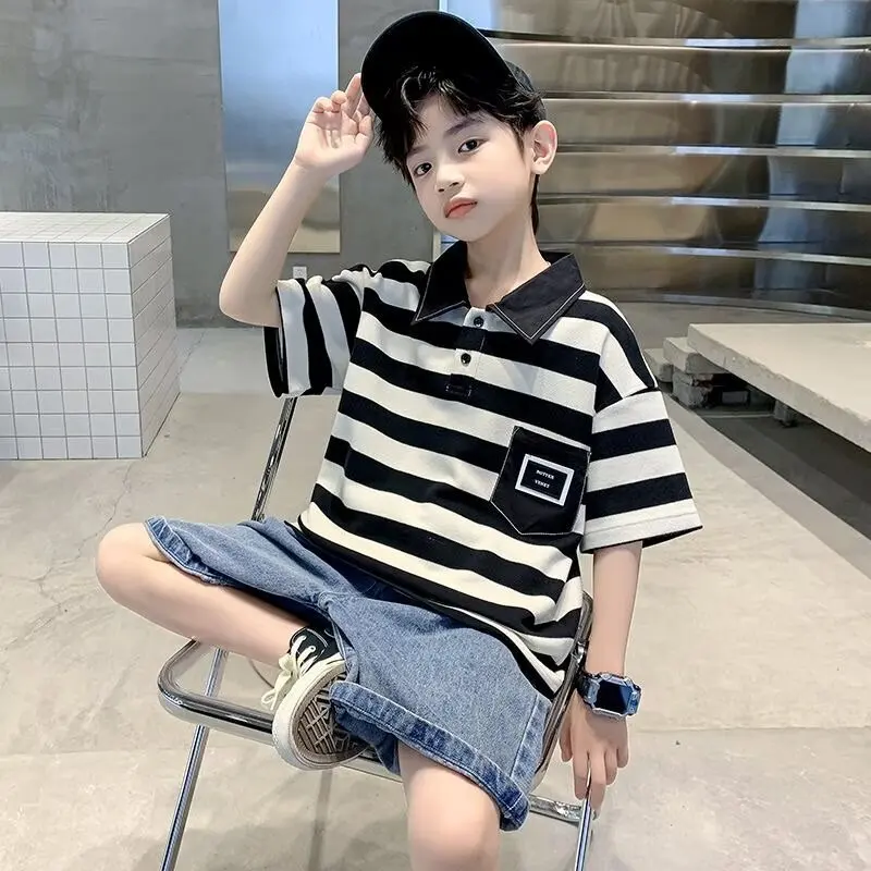 Summer T-shirt Boy Girl Outfits Korean Clothes Top Fashion Striped T-shirt Clothes For Children Shirt
Summer T-shirt Boy Girl Outfits Korean Clothes Top Fashion Striped T-shirt Clothes For Children Shirt