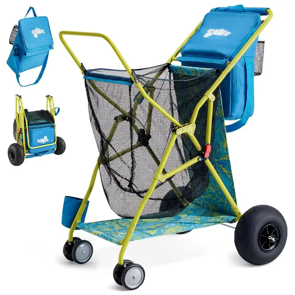Collapsible Beach Cart with Cooler, Umbrella, Chair Storage and Large Wheels, 100 lbs Capacity
Collapsible Beach Cart with Cooler, Umbrella, Chair Storage and Large Wheels, 100 lbs Capacity