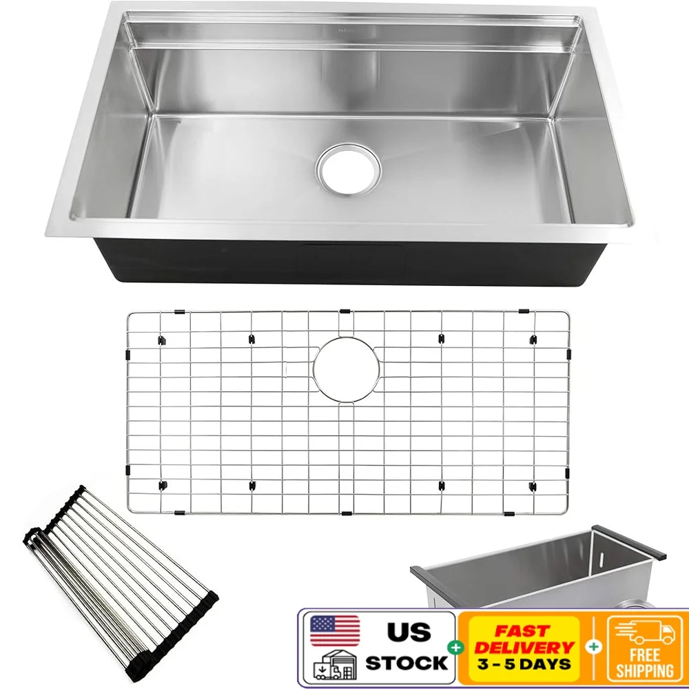 36 Inch Pro Series Undermount Stainless Steel Kitchen Sink with Colander Drain Bottom Grid Roll Up Mat Prep Station
36 Inch Pro Series Undermount Stainless Steel Kitchen Sink with Colander Drain Bottom Grid Roll Up Mat Prep Station
