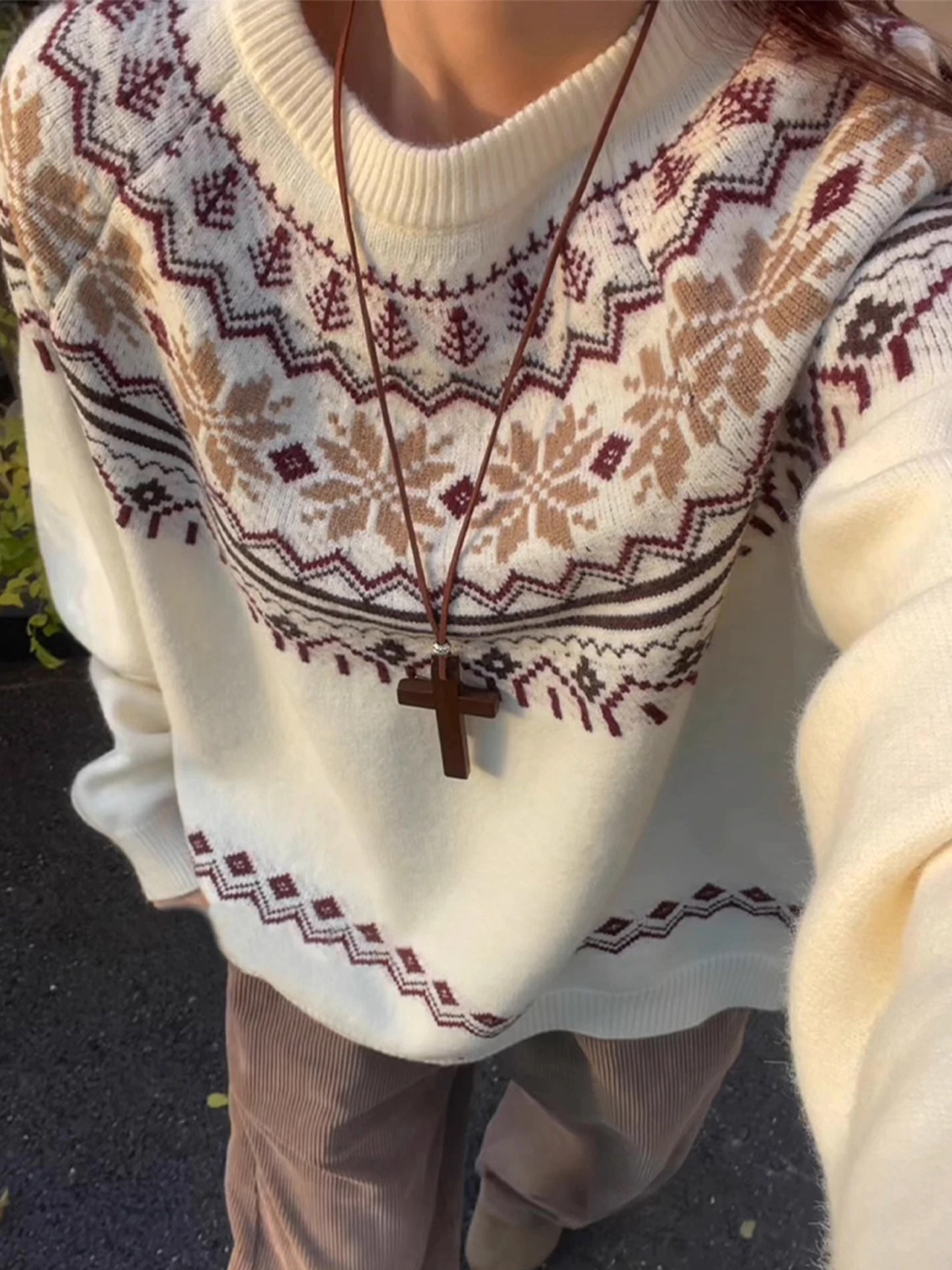 American Sle Fair Isle Knit Loose Casual Sweater round Ne ex Autumn Winter Lazy Loose Feel Versatile Leisure Knitwear
American Sle Fair Isle Knit Loose Casual Sweater round Ne ex Autumn Winter Lazy Loose Feel Versatile Leisure Knitwear