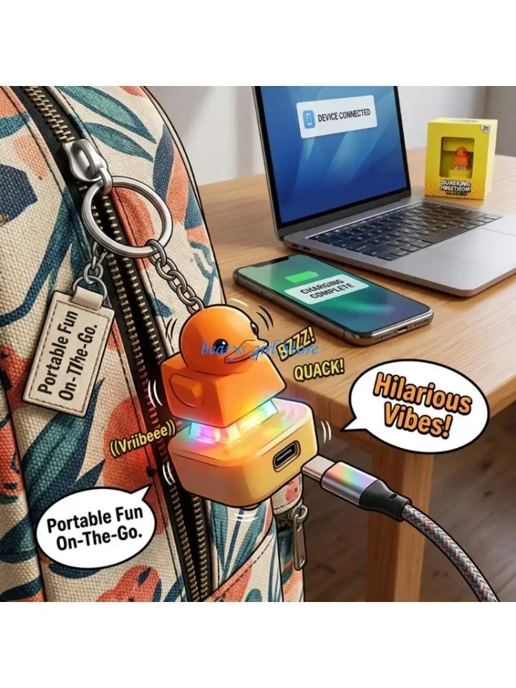 C7AB Duck Quacking Fidgets Toy Rechargeable Quacking Duck Keychain Keyboard Clickers