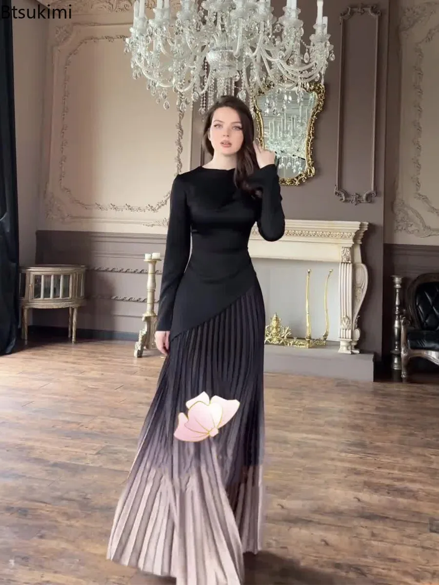 Spring New Women's Elegant Long Sleeve Dresses Trendy Asymmetric Hem Slim Maxi Dress Tie Dye Gradient Pleated Design Dress Femme
Spring New Women's Elegant Long Sleeve Dresses Trendy Asymmetric Hem Slim Maxi Dress Tie Dye Gradient Pleated Design Dress Femme
